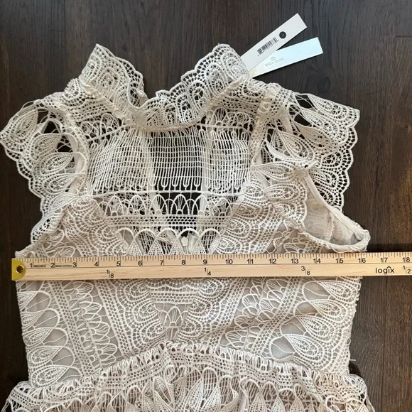 AQUA NWT Lace Tiered Mini Dress Size L Canvas Cottagecore Prairie Victorian Boho - Picture 11 of 16